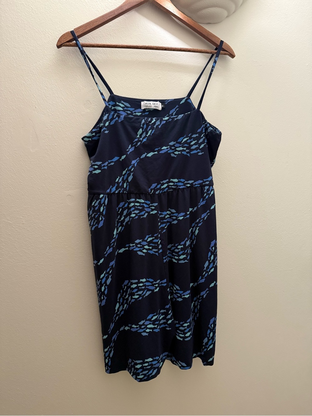 Ava Sky Navy Blue Fish Wave Romper